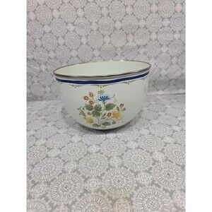 Vintage Kobe Kitchen Floral Metal Enamel Mixing Bowl 8.5” Enamelware Japan‎
